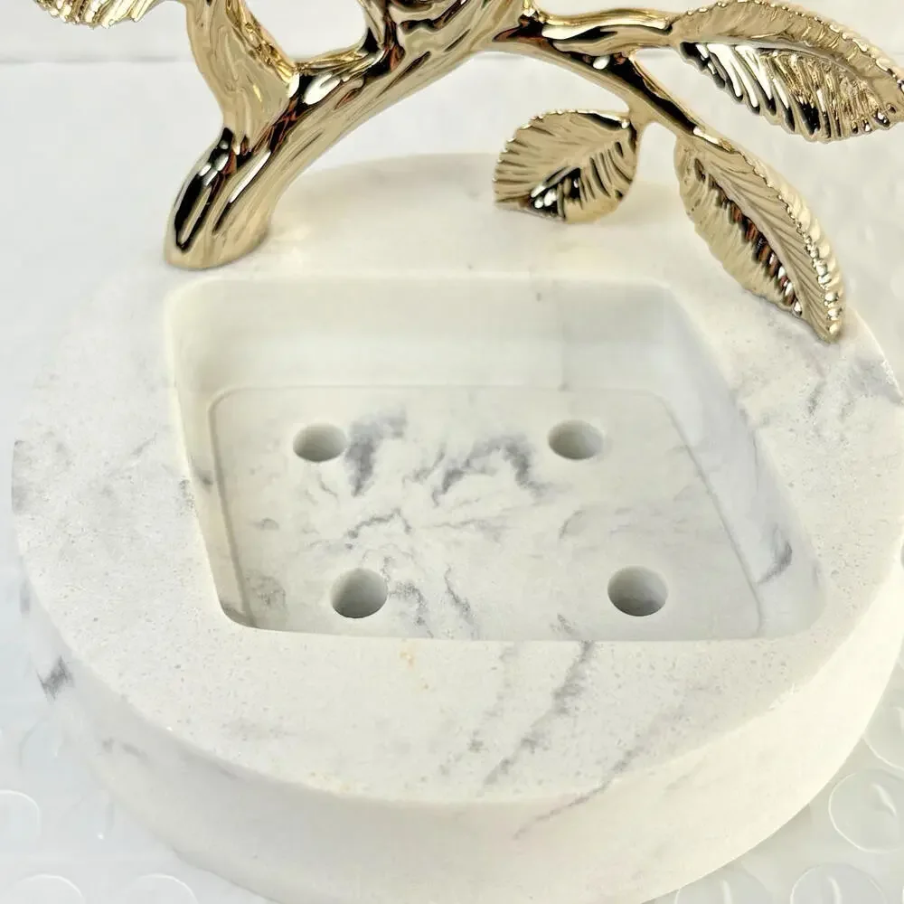 Bath & Body Works Gold Branch White Glitter Flowers Marble Foaming Soap‎ Holder